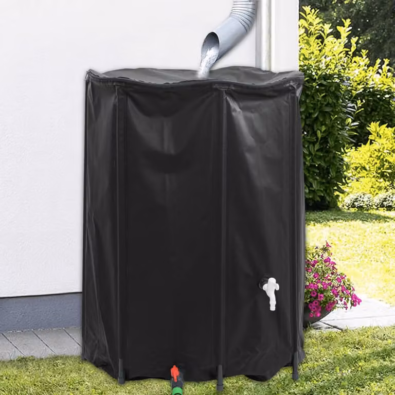 Serbatoio per acqua vidaXL in PVC nero con rubinetto pieghevole e filtro, capacità 1350 l