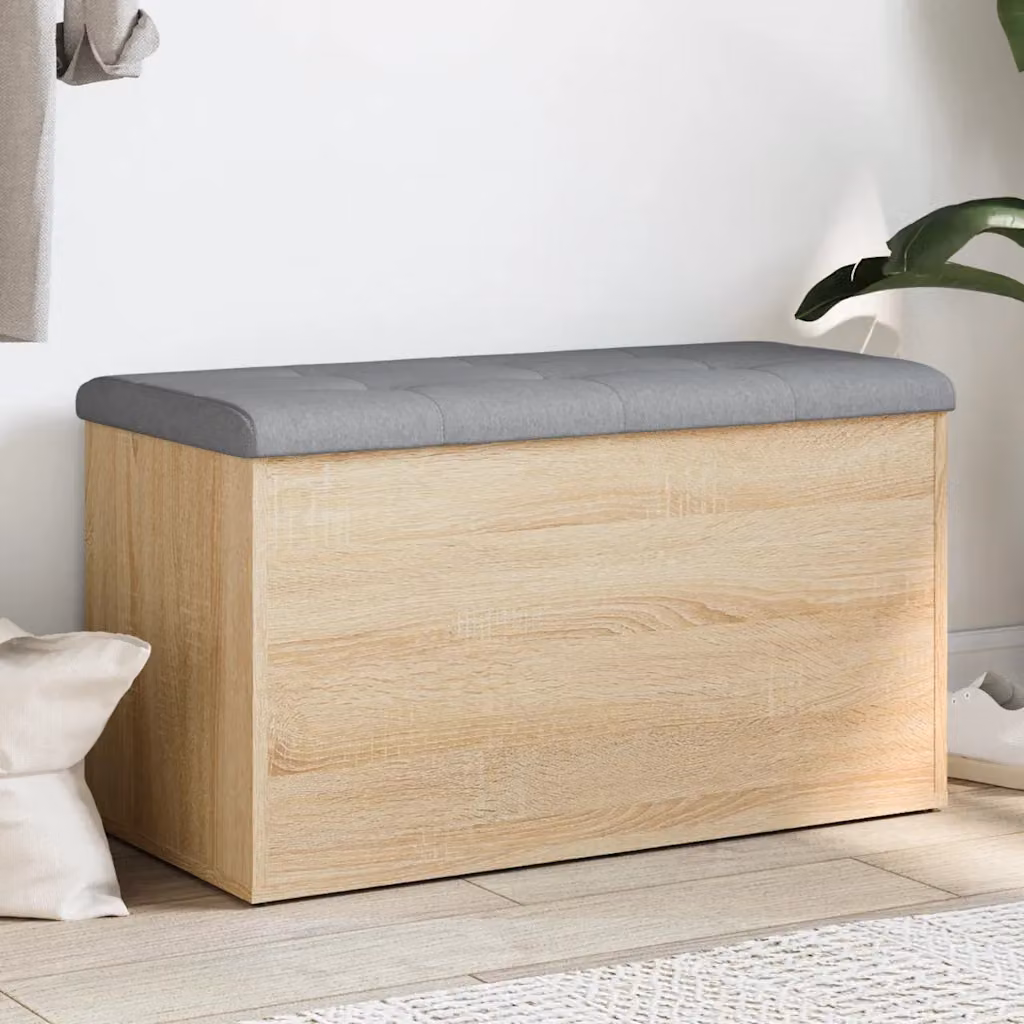 vidaXL Panca contenitore moderna in legno MDF color rovere e grigio L: 82 cm, P: 42 cm, H: 45 cm
