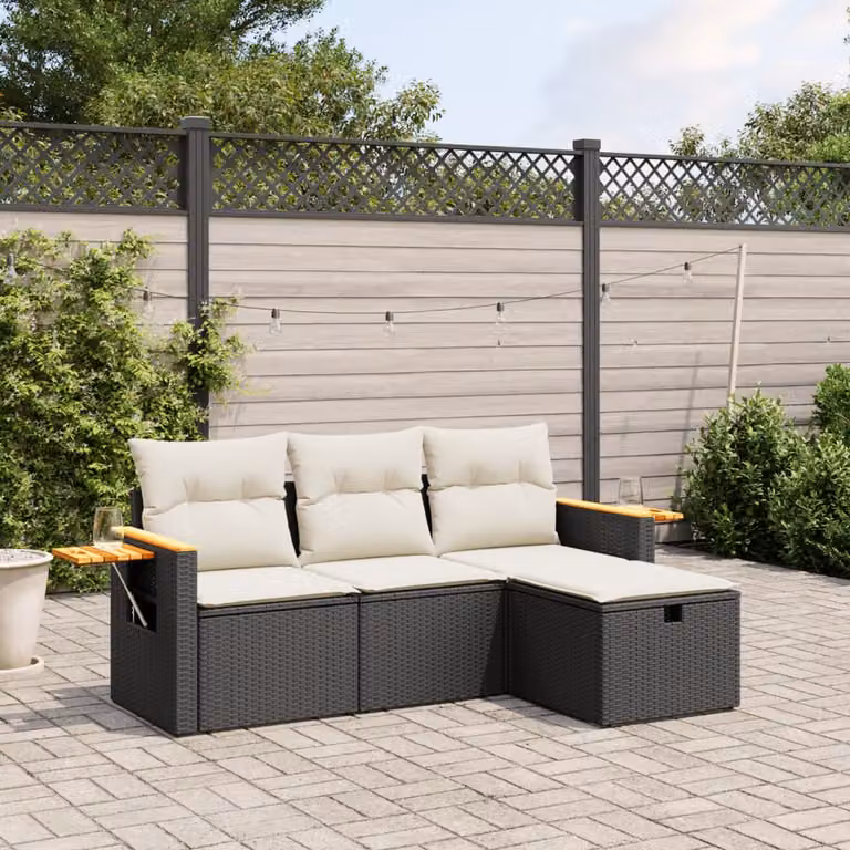 vidaXL Set Divani da Giardino a L con Cuscini, Struttura in Metallo e Polyrattan, Nero