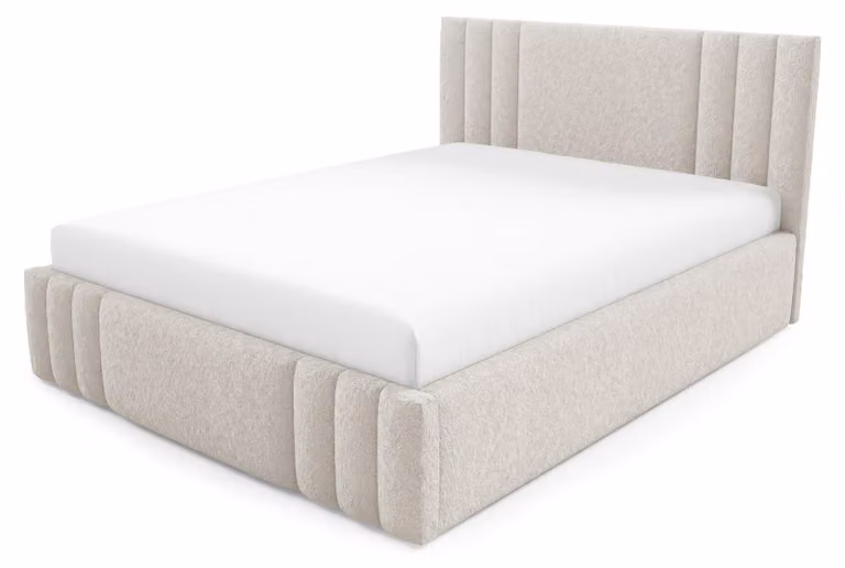 Letto imbottito con contenitore e gonna a pavimento, dimensioni 160 x 200 cm