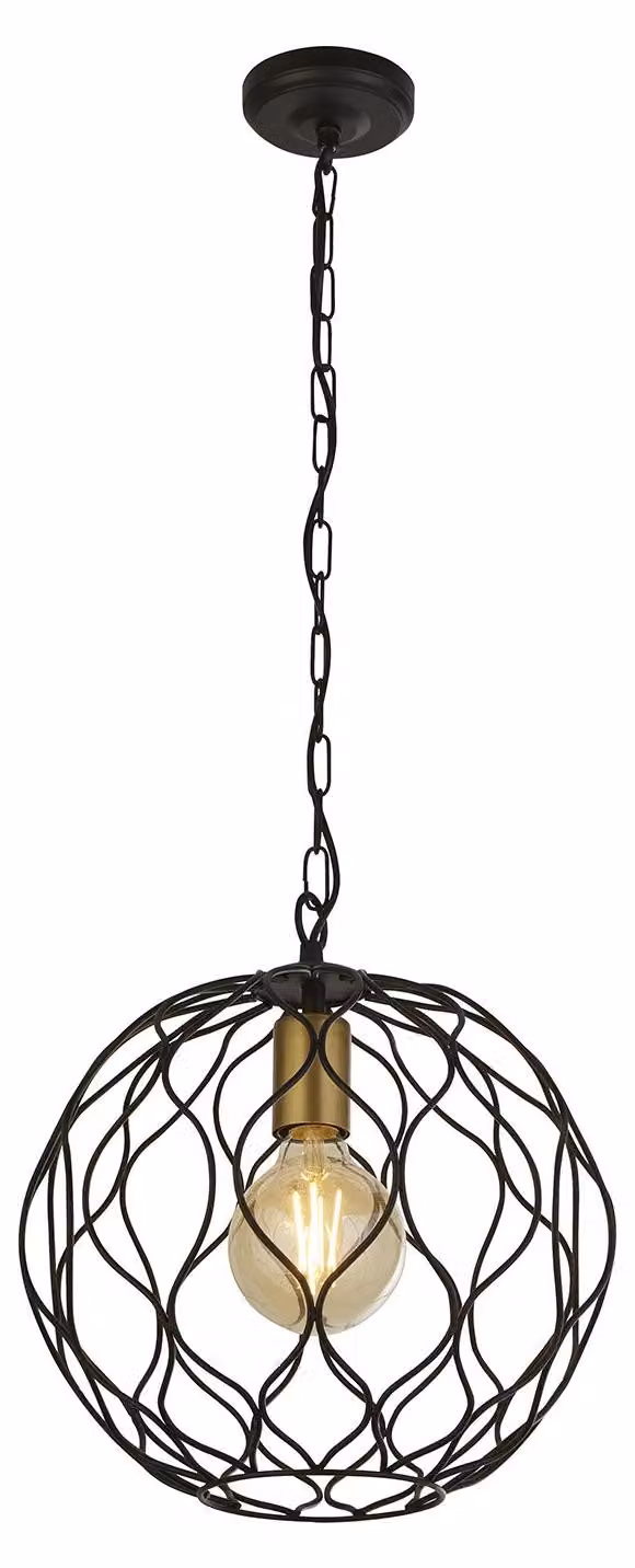 Sospensione Industrial-Nordico Finezza Acciaio Nero Oro 1 Luce E27