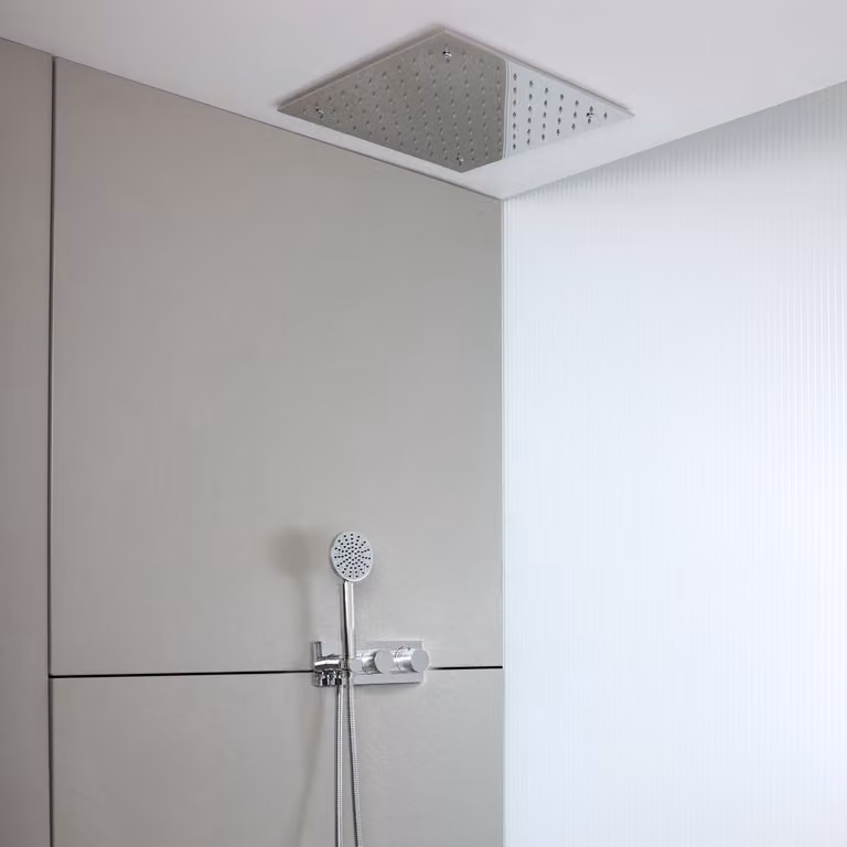 Sistema Doccia Lune HudsonReed con Miscelatore Termostatico, Soffione a Pioggia ad Incasso e Doccetta, Finitura Cromata in Acciaio Inox