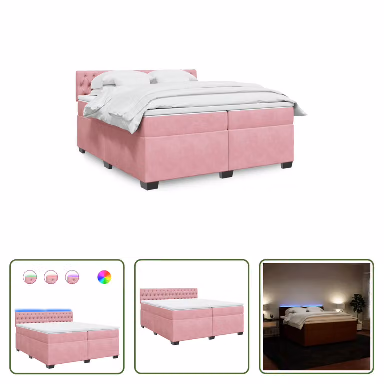 The Living Store Letto a molle con materasso Rosa 200x200 cm Velluto