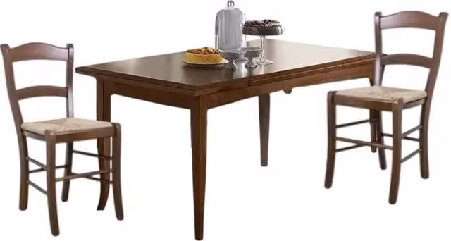Set tavolo allungabile e 6 sedie Friuli in legno di pino color noce con seduta in paglia Mobili 2G L/P/H: 160 x 85 x 80 cm – 3