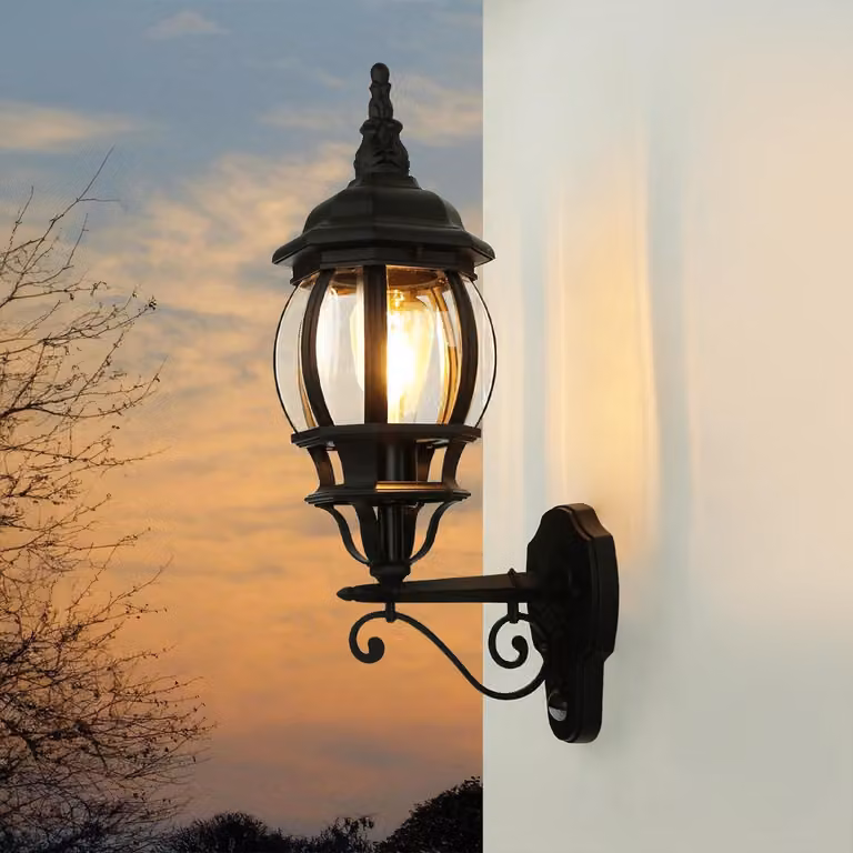 Lampada da parete esterna con sensore di movimento, colore nero, alluminio/vetro, altezza 54 cm, attacco E27