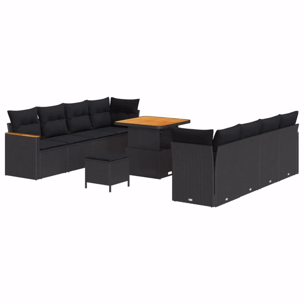 Set Divano da Giardino vidaXL 12 Pezzi in Polyrattan Nero con Cuscini e Tavolino per 10 Persone – 2