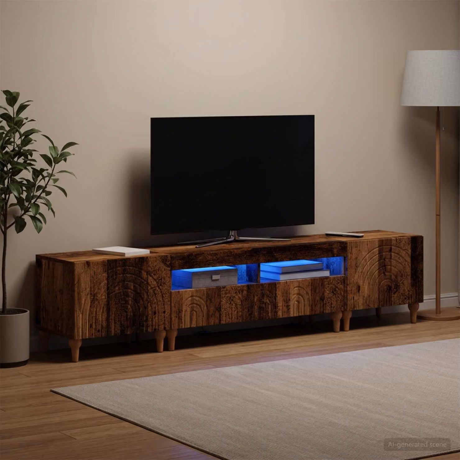 Mobile TV stand vidaXL moderno in legno e MDF con illuminazione integrata, marrone e grigio, L/P/H: 100 x 35 x 43 cm