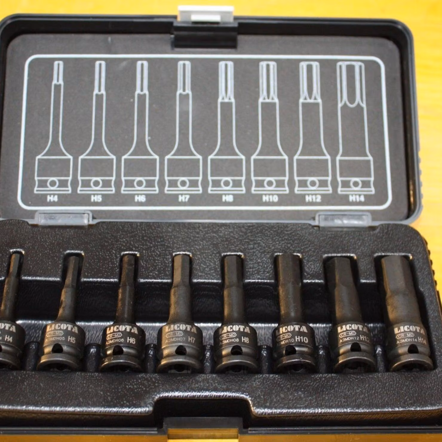 Set Chiavi a Bussola Esagonali per Avvitatore a Impulsi, 3/8", H4-H14, Cr-Mo