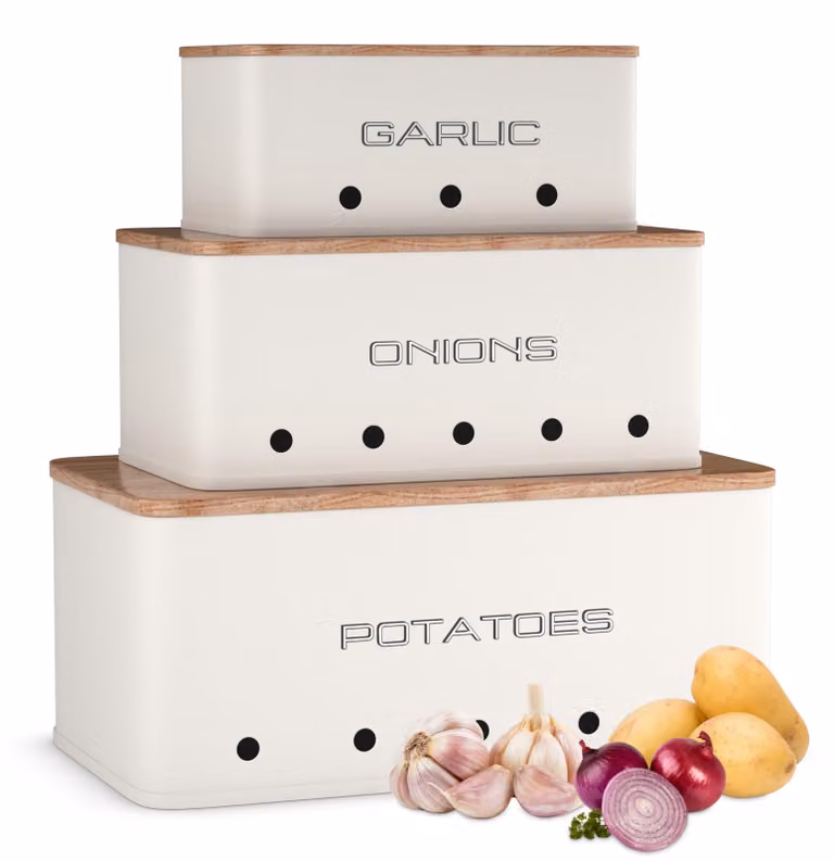 Omgoods - Set di 3 contenitori per la conservazione di patate, cipolle e aglio - Mantiene le verdure fresche