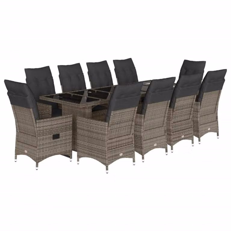 Set Bistrò da Giardino 11 pz con Cuscini in Polyrattan Grigio