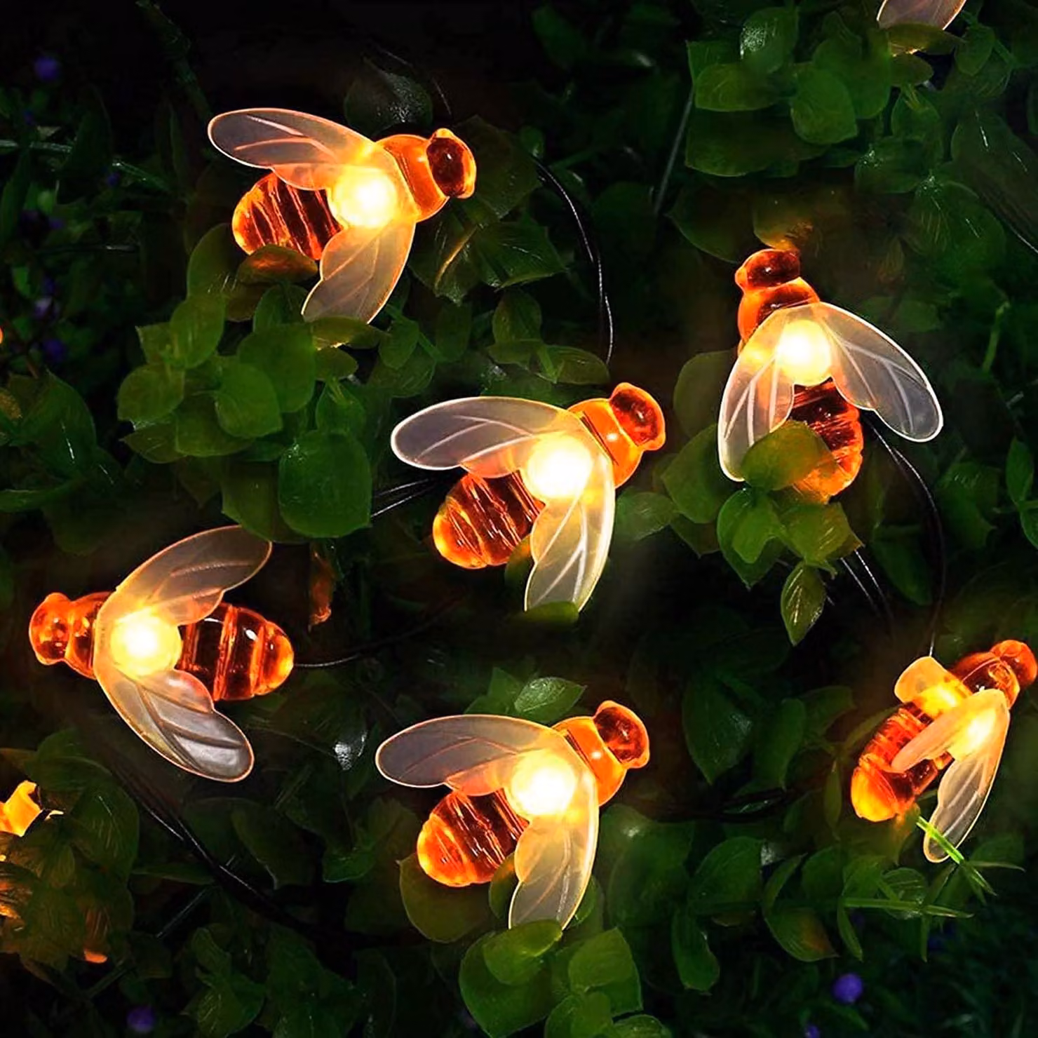 Catena luminosa solare a forma di api, 30 LED, 5 metri, 8 modalità, luce bianco caldo