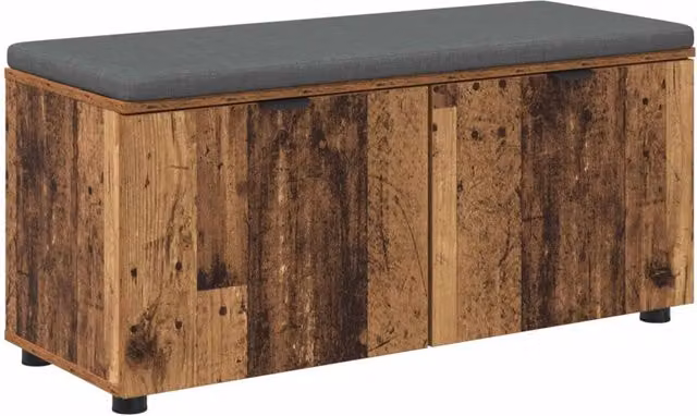 Panca per ingresso con cuscino in legno e scarpiera DESIGN IN, colore marrone, L 100 x P 38 x H 46 cm – 1
