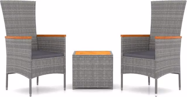 Set Mobili Giardino 3pz | Set Salotto da Giardino Grigio Polyrattan Legno Massello Acacia