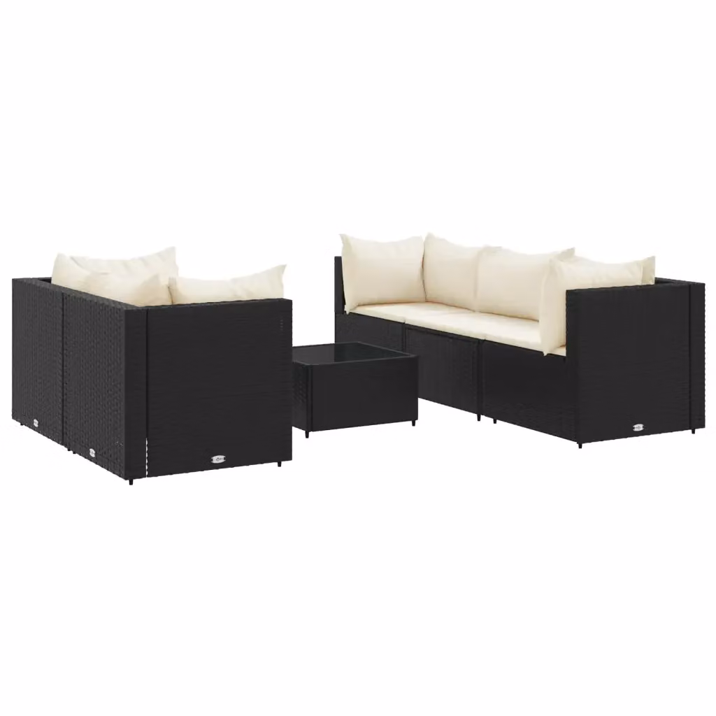 Set di mobili da giardino vidaXL in polyrattan nero con cuscini e tavolino da esterno a forma di L – 2
