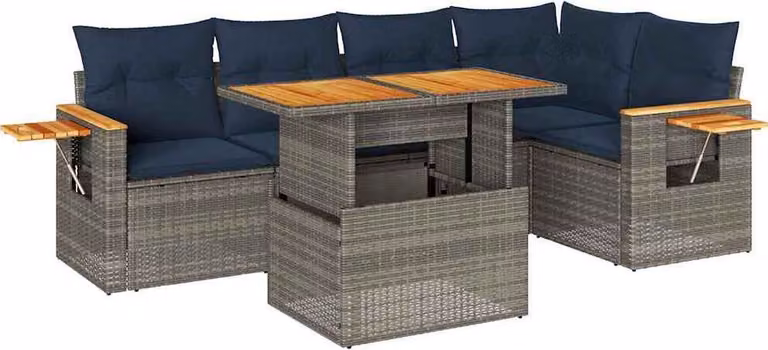 Set Divano da Giardino 6pz con Cuscini Grigio Polyrattan Acacia
