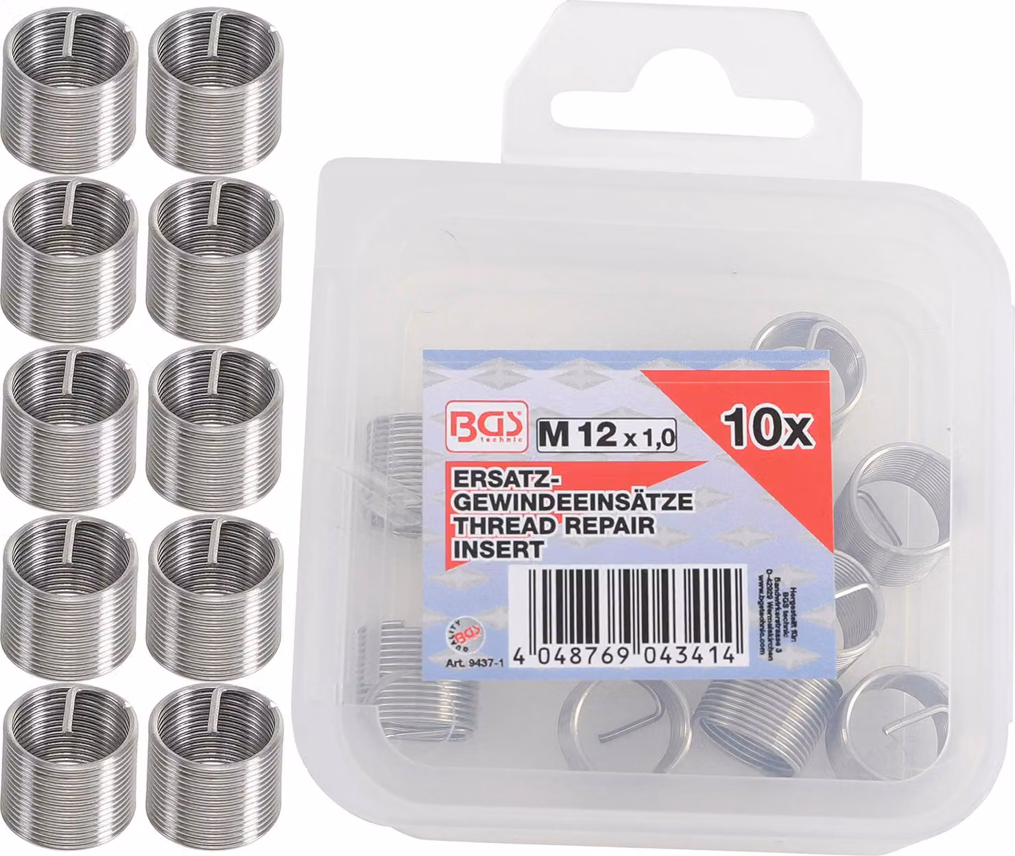 BGS inserti filettati di ricambio M12 x 1,0 mm 10 pezzi - 9437-1