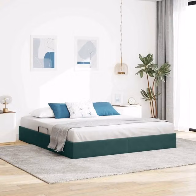 Letto ottomano Verde Scuro 160 x 200 cm Velluto 3442895
