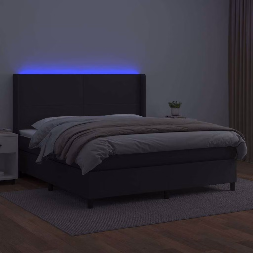 vidaXL Letto a molle con materasso e LED nero 160x200 cm in Pelle finta - Letto a molle - Boxspringbetten - Bett - Schlafzimmermöbel