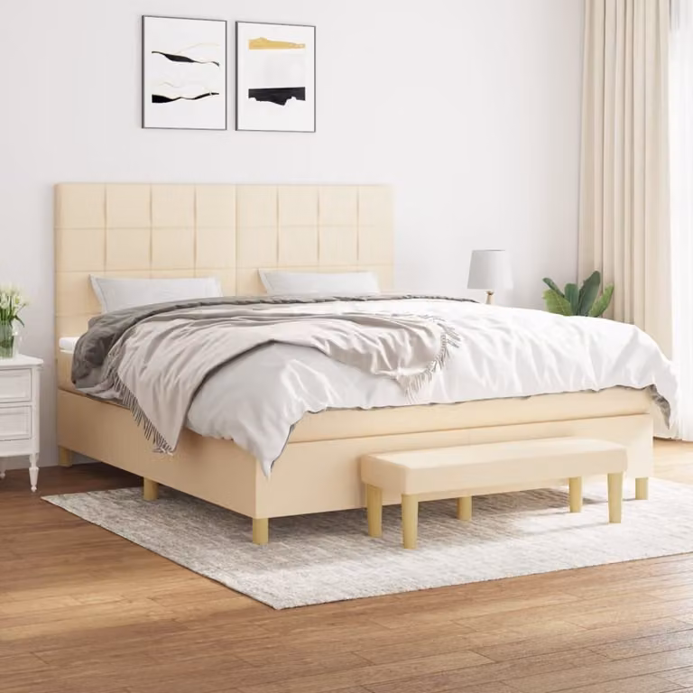 Maison Exclusive - Giroletto a Molle con Materasso Crema 180x200 cm in Tessuto