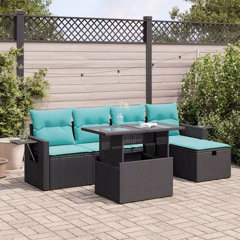 Set Divano da Giardino a L con Polyrattan e Cuscini vidaXL, 6 Pezzi con Tavolino e Ottoman, Grigio