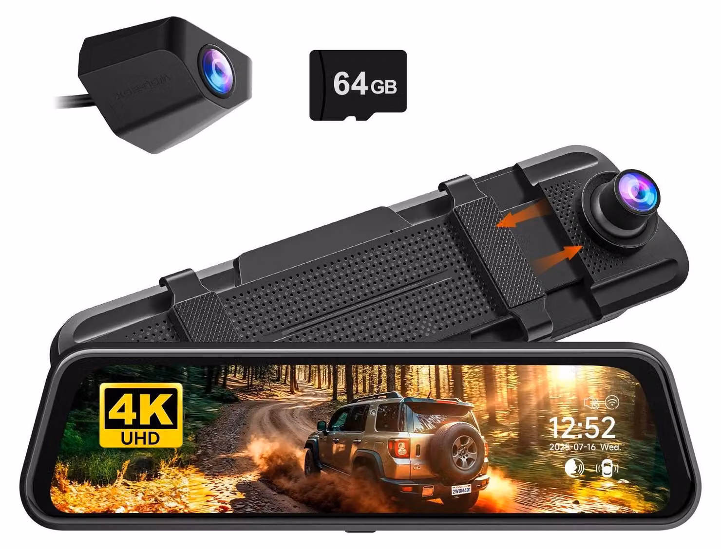 Dashcam, risoluzione 4K, touchscreen IPS, SENZA KIT PRECONFIGURATO, scheda TF da 64 GB in omaggio
