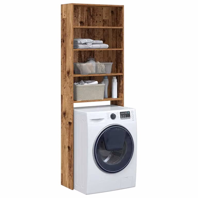 Mobile per lavatrice vidaXL in legno color marrone antico con ripiani, L/P/H: 64 x 24 x 190 cm