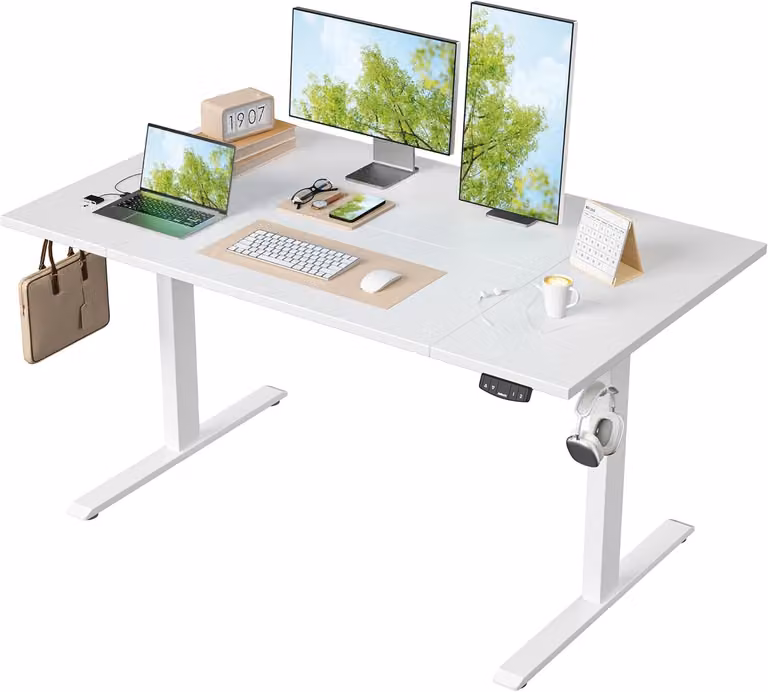 Scrivania regolabile in altezza, dimensioni 140 x 80 cm, stabile, con regolazione elettrica dell'altezza e controllo manuale con funzione di memorizzazione. Scrivania ergonomica progettata per