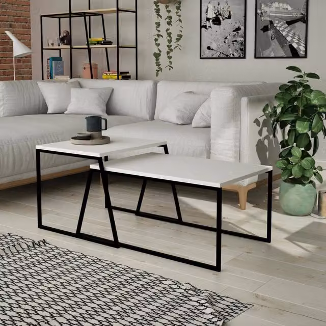 Tavolino da salotto moderno rettangolare bianco e nero L/P/H: 88 x 50 x 38 cm