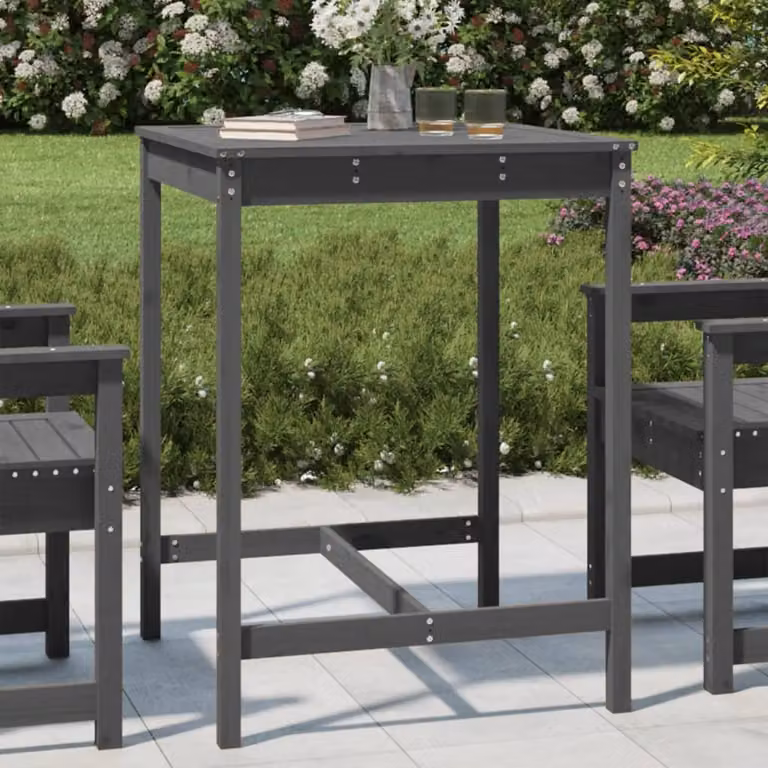 The Living Store tavolo da giardino grigio 82,5x82,5x110 cm in legno di pino massiccio