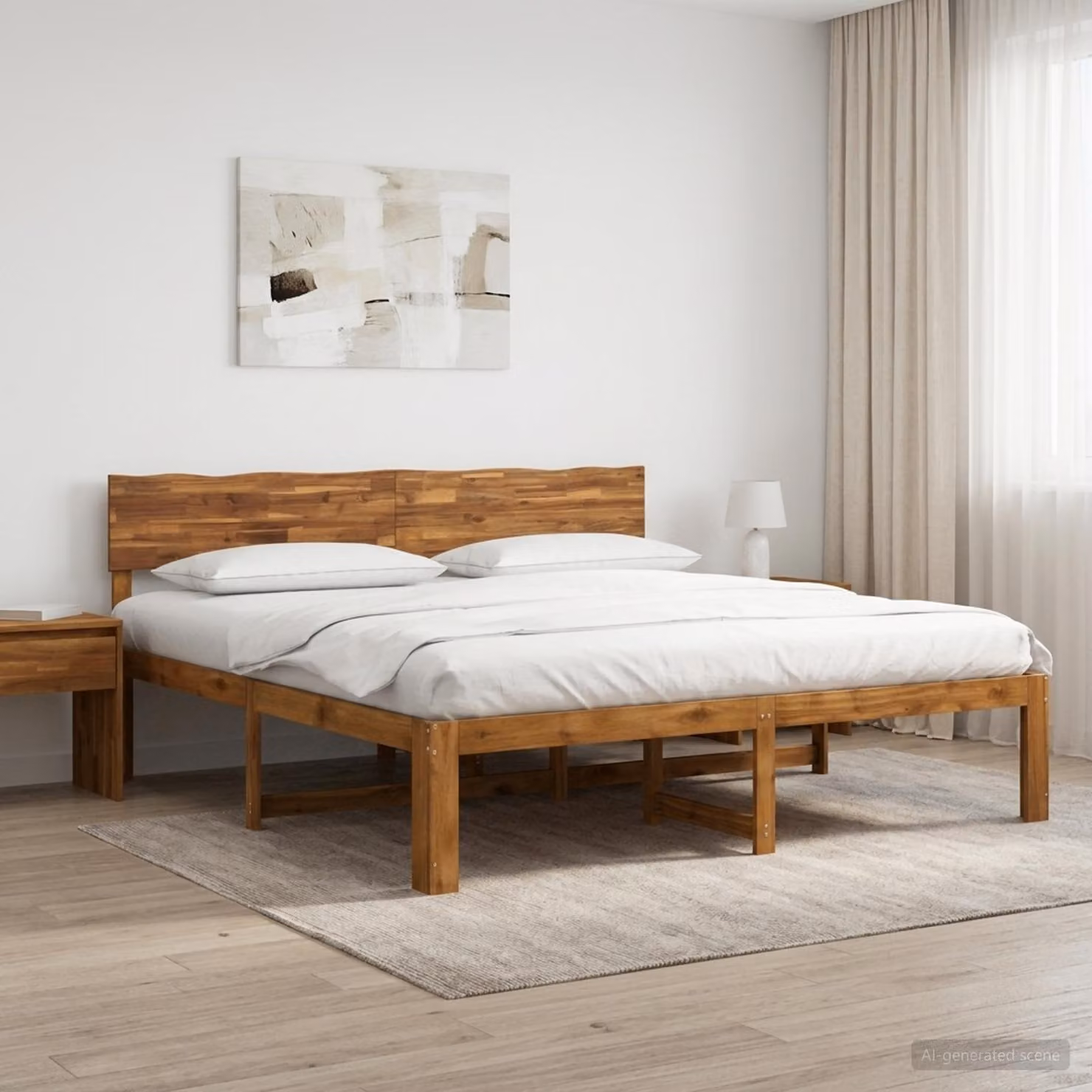 Letto matrimoniale con testiera vidaXL ROSTOCK in legno di acacia marrone L/P/H: 200 x 200 x 91 cm