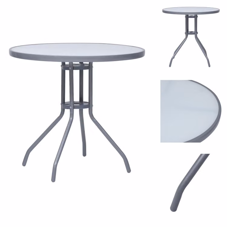 vidaXL Tavolo da giardino grigio chiaro 80 cm in acciaio e vetro - Tavoli da giardino