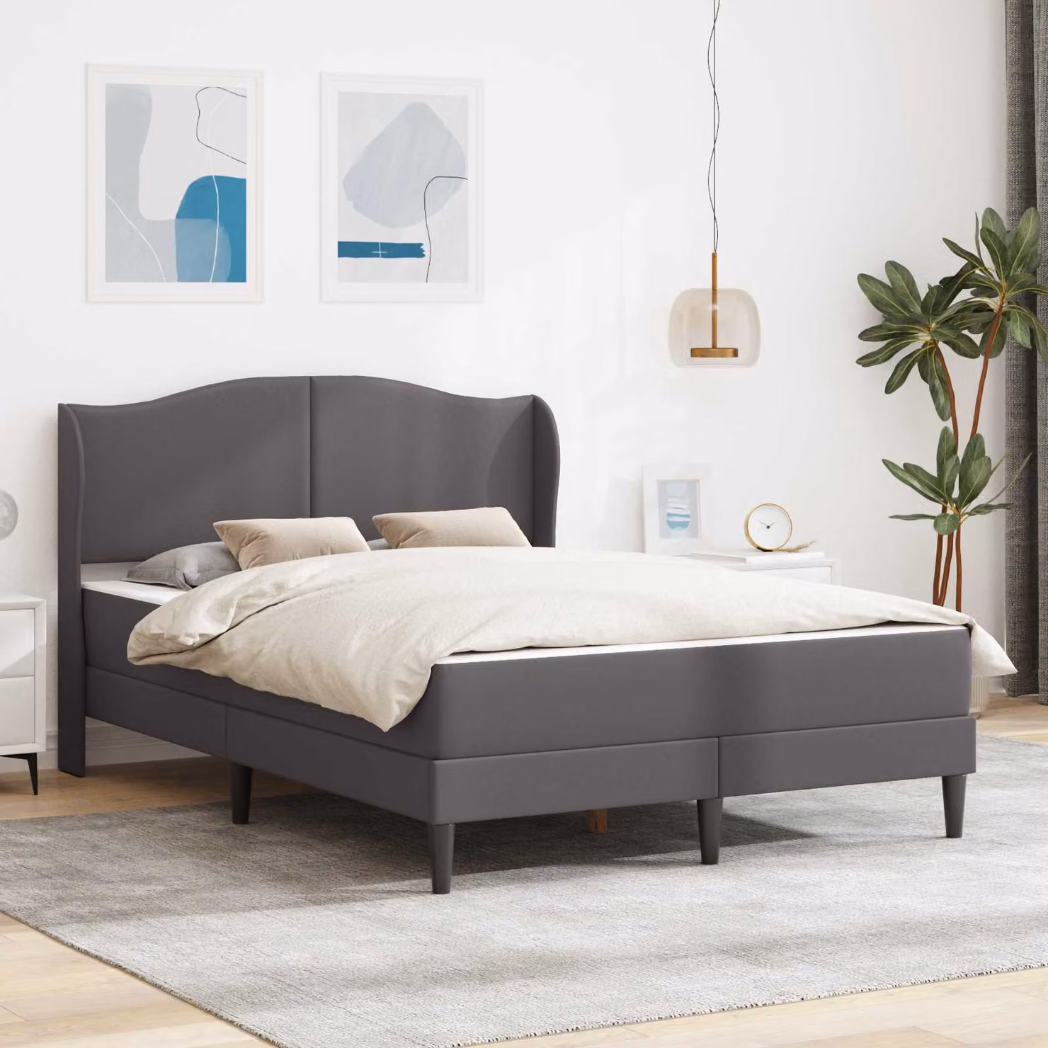 Struttura del letto con testiera vidaXL in similpelle grigia, L/P/H: 140 x 190 x 101 cm
