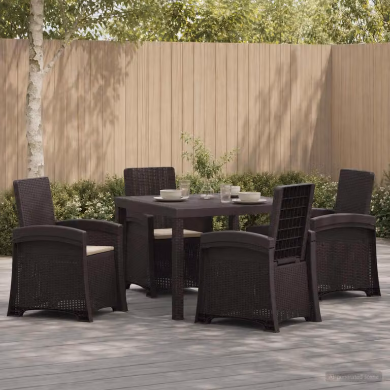 Set da pranzo per giardino e terrazzo vidaXL in rattan 5 pezzi Marrone e Beige