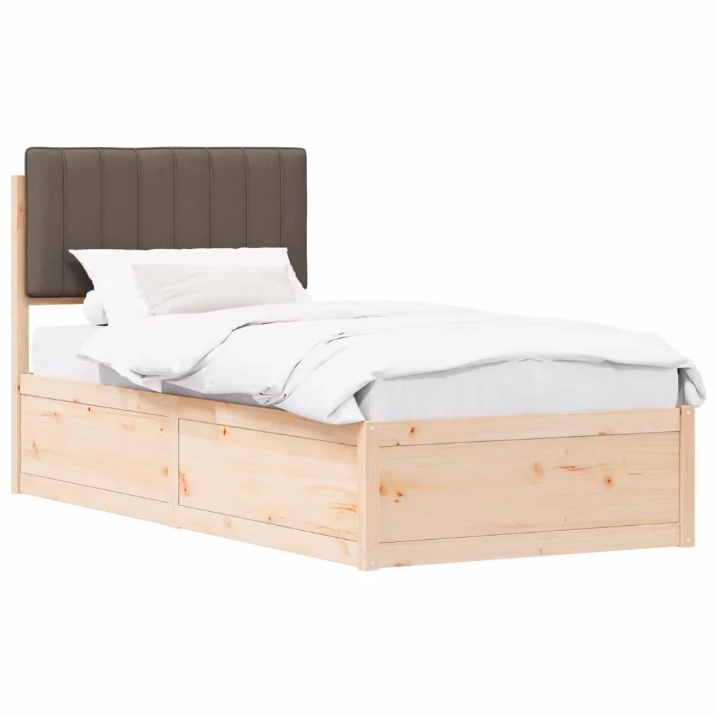 Letto con Testiera Rivestita in Tessuto e Struttura in Pino Massello vidaXL, Colore Beige/Grigio, L/P/H: 90 x 190 x 95,5 cm – 2