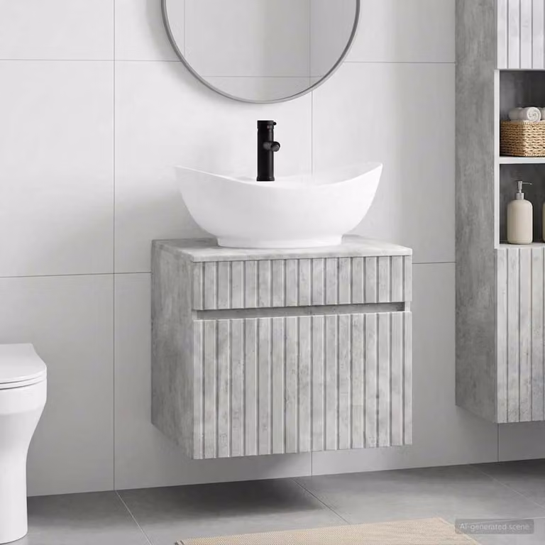 vidaXL Set di mobili da bagno sospesi in legno MDF Grigio Cemento con cassetti e ante L: 59,0 cm, P: 44,5 cm, H: 50,0 cm