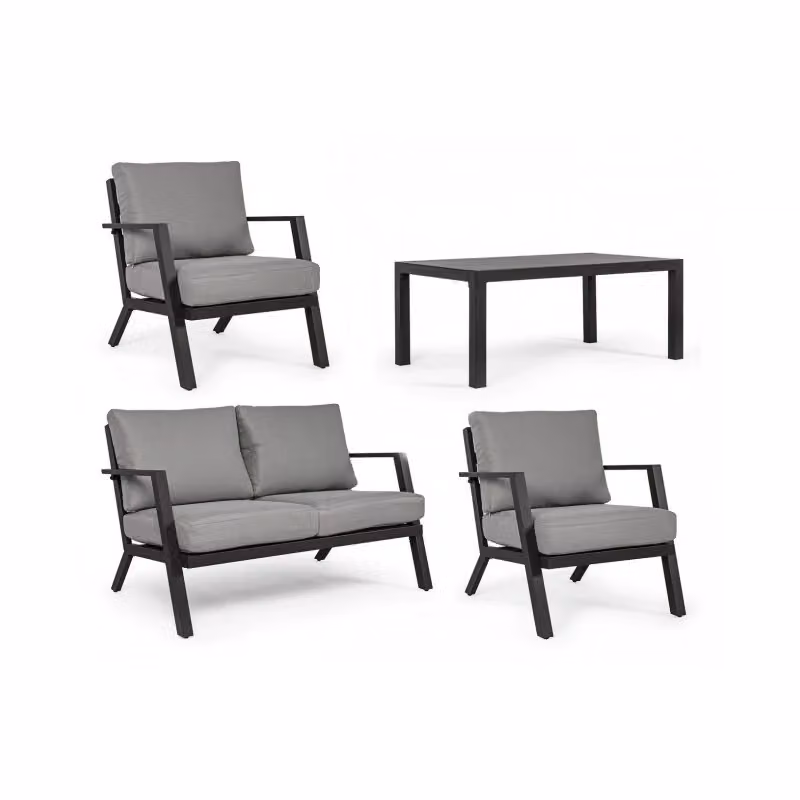 Set da giardino Bizzotto moderno in alluminio antracite con cuscini imbottiti per 4 persone – 2