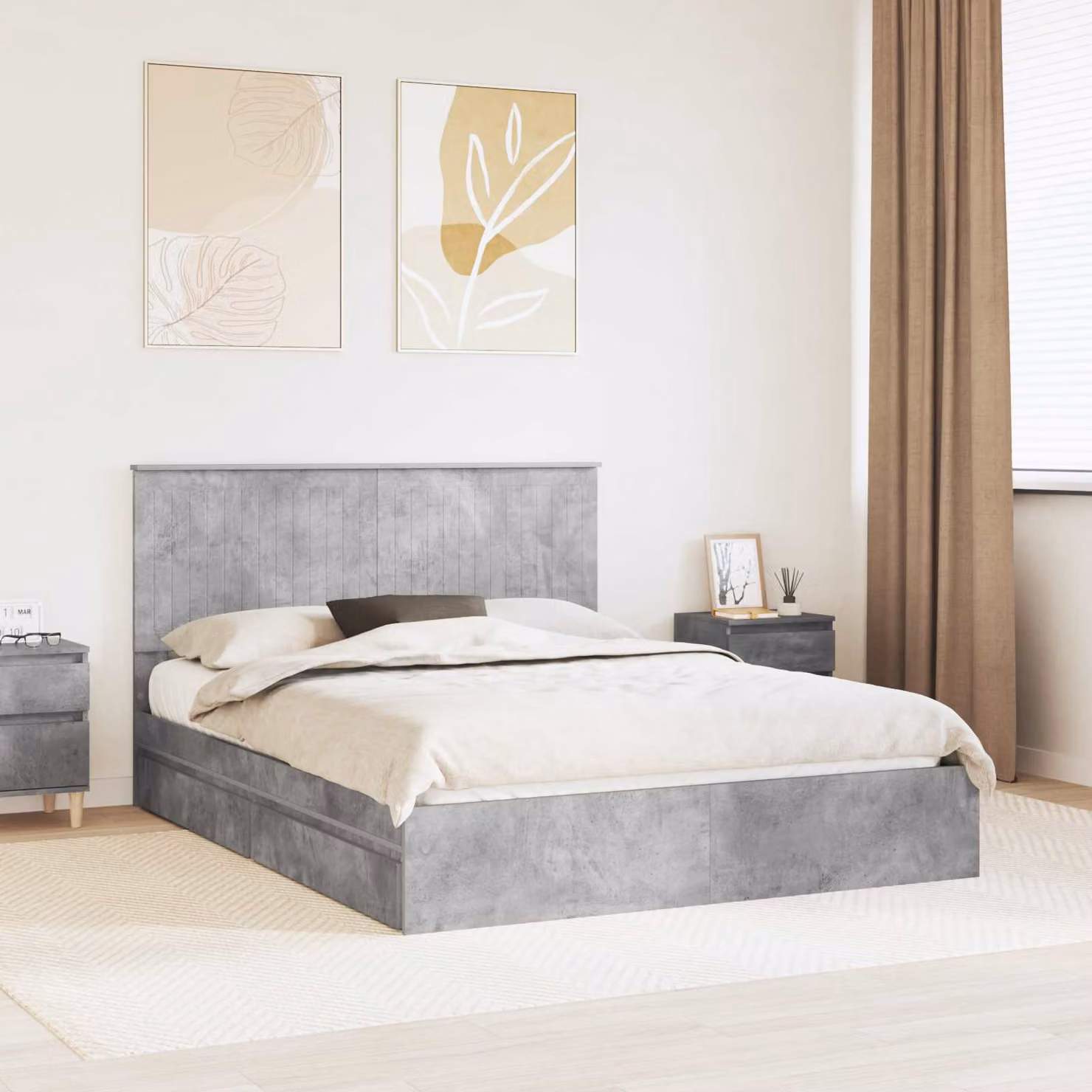 Letto con contenitore e cassetto vidaXL in grigio cemento L/P/H: 150 x 200 x 100 cm
