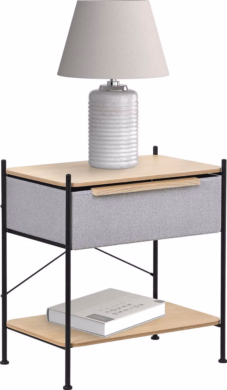 ML-Design Sistema di scaffalature con cassetto in tessuto 62x67,5x42,5 cm Cassettiera grigia Pannelli in MDF e struttura in acciaio Comodino per letto a molle Lettino