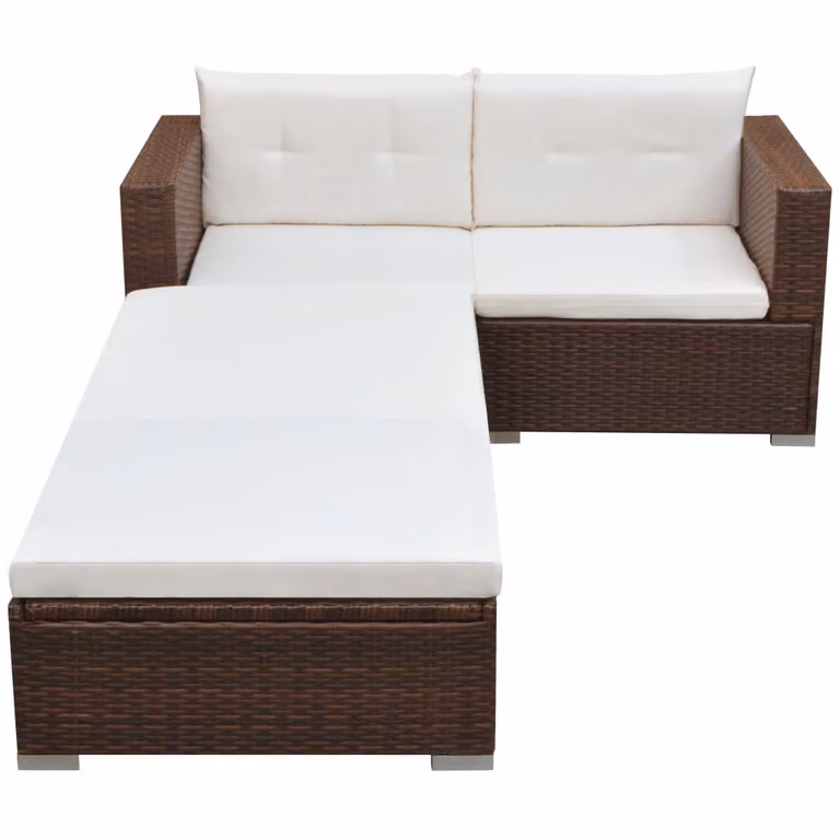 vidaXL Set da giardino 3 pezzi con cuscini in polyrattan marrone