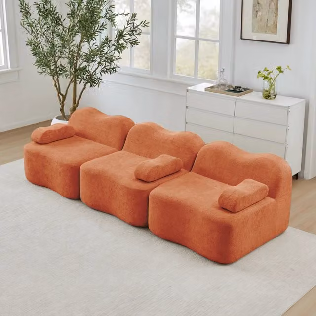 Divano Modulare 3 Posti con Braccioli ¨C MINIMAL ¨C Tessuto Arancione, Seduta Profonda