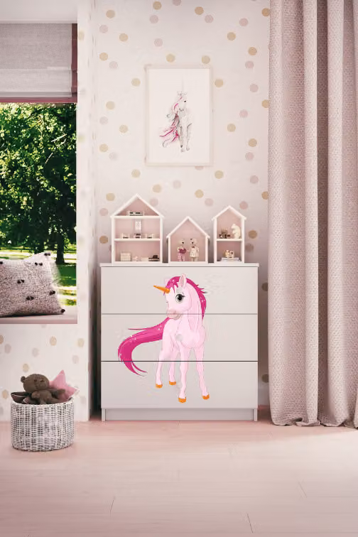 Cassettiera per bambini unicorno nel colore bianco Babydreams