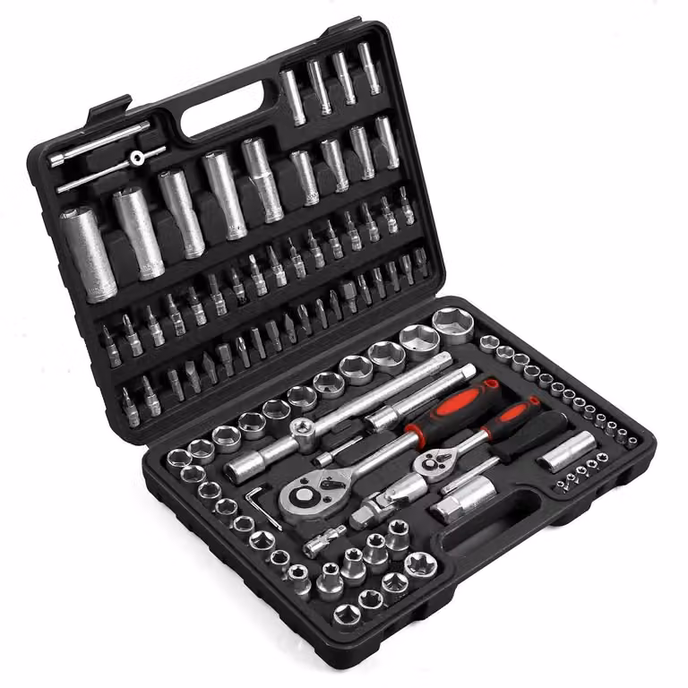 Set di chiavi a bussola - Set da 108 pezzi con cricchetto - Acciaio CR-V - Attacco da 0,6 cm e 1,3 cm - Attrezzi per auto per la riparazione automobilistica - Con custodia