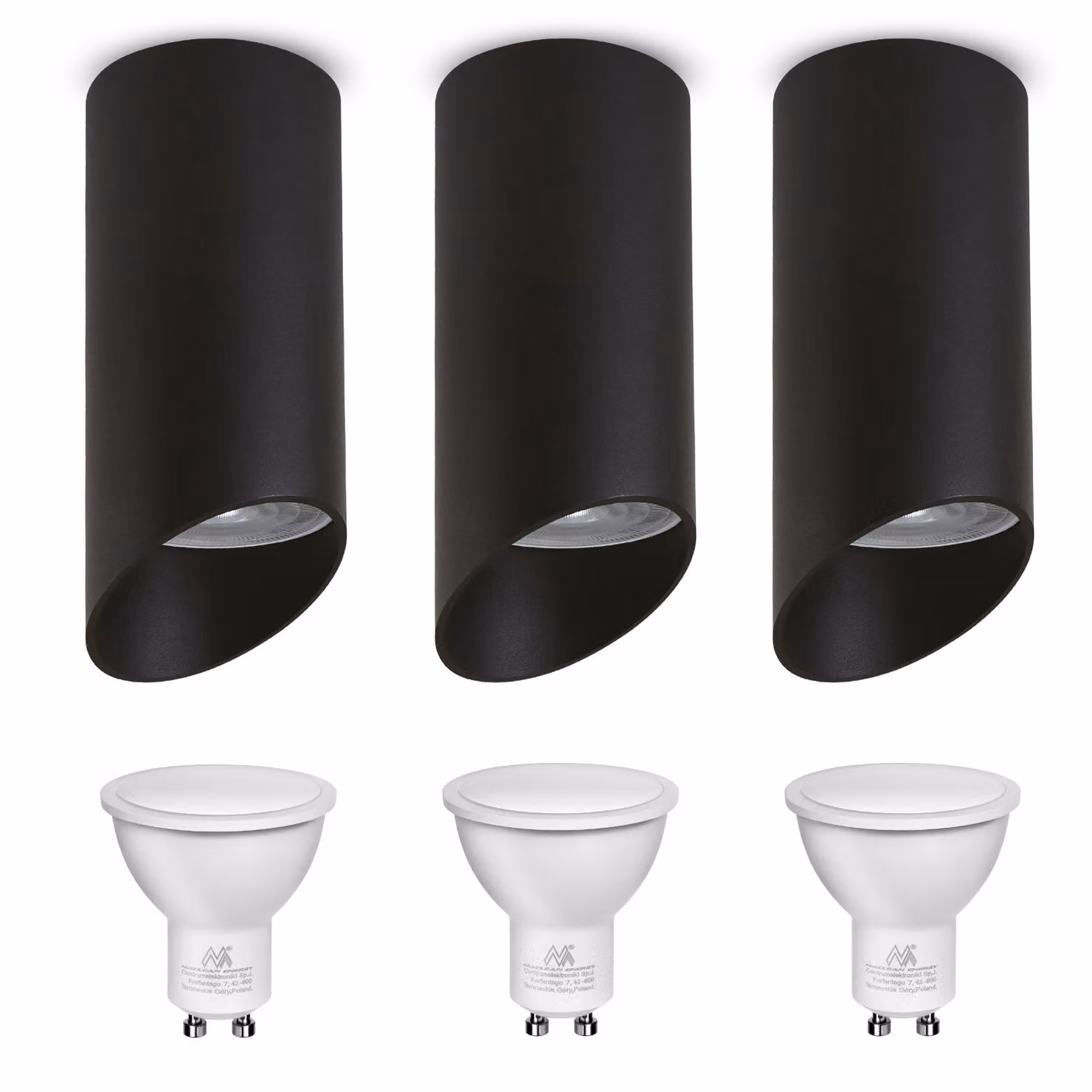 3x spot in alluminio a plafone nero 7W