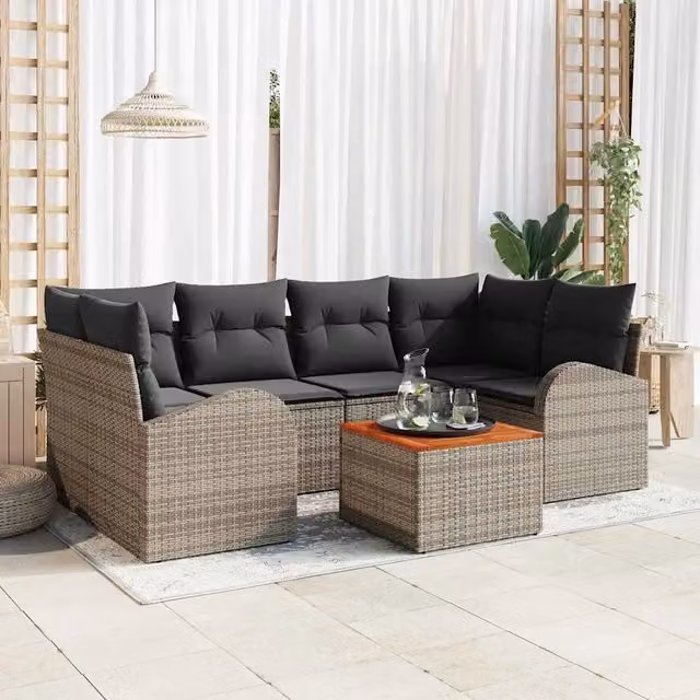 Set Divano da Giardino 7 pz Grigio polyrattan 3347531