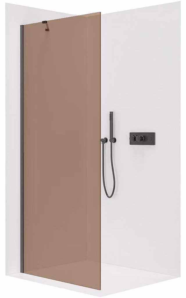 CERANO - Box doccia Walk-in Onyx Y L/P - 8 mm - nero opaco, vetro bronzo - 90x200 cm