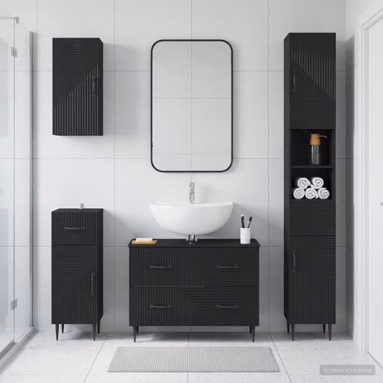 Set di mobili da bagno moderno vidaXL HAARLEM composto da 4 pezzi in nero opaco con base lavabo e pensili