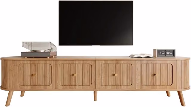 Mobile TV moderno 180x38x47 cm, 4 ante, gambe in legno, maniglie oro, design unico