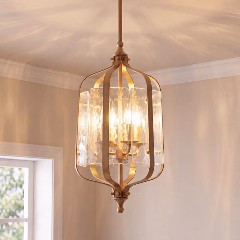Lampada a sospensione, ideale per la sala da pranzo, lampada vintage dorata, diametro 27 cm, lampada a sospensione con altezza regolabile, adatta per tavoli da pranzo, caffetterie, soggiorni, cucine, camere da letto e corridoi