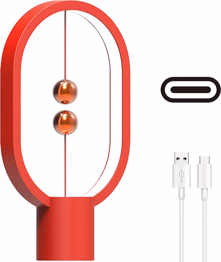 Balance Lamp USB LED Lampada da tavolo Luce notturna magnetica Lampada da tavolo per comodino Soggiorno Camera dei bambini Scrivania Camera da letto Decorazione, Rosso