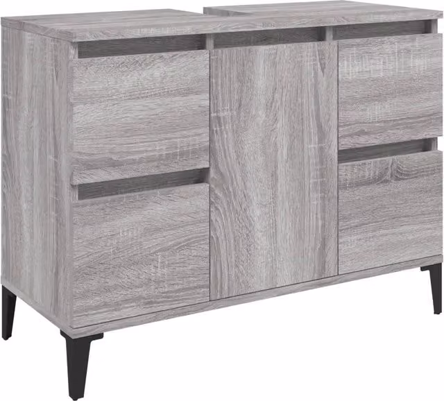 Mobile Lavabo Moderno Grigio Opaco con Ante e Cassetti in Legno e Metallo, L: 80 cm, P: 33 cm, H: 60 cm – 1